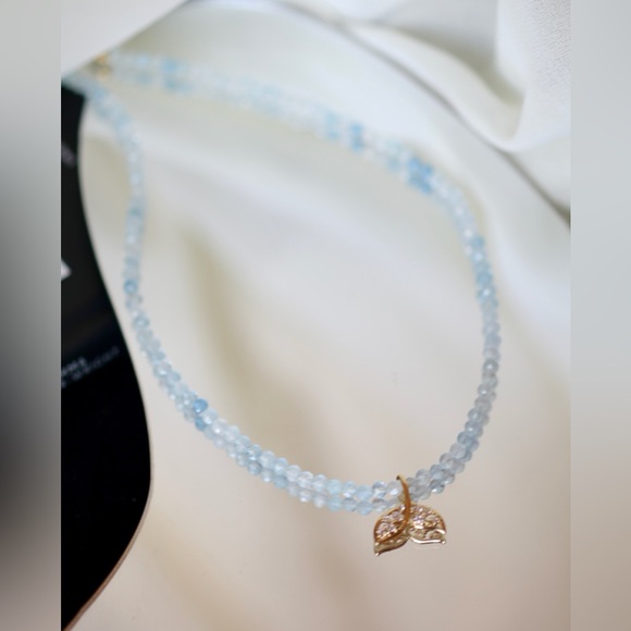 Jewelry - 4mm Blue Aquamarine Faceted Round Beads Fishtail/Pisces Pendant Necklace…